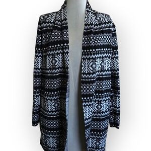 Tommy Hilfiger Geo Print Long Open Cardigan, Black & White, Size Small